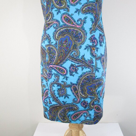 Talbots Plus Size Blue Pink Floral Paisley Sleeveless Sheath Dress Size 16 - Picture 3 of 10